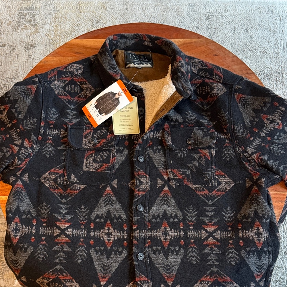 Jachs NY Men's Black Patterned Wool Blend Button Up Jacket